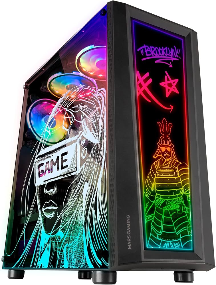 Mars Gaming MC-Art Schwarz ATX Tower, Innovatives PC-Gehäuse mit beschreibbaren OVP, Tempered-Glass-Flächen, ARGB-Beleuchtung und 120-mm-FRGB-Lüfter. | Zustand: Wie Neu