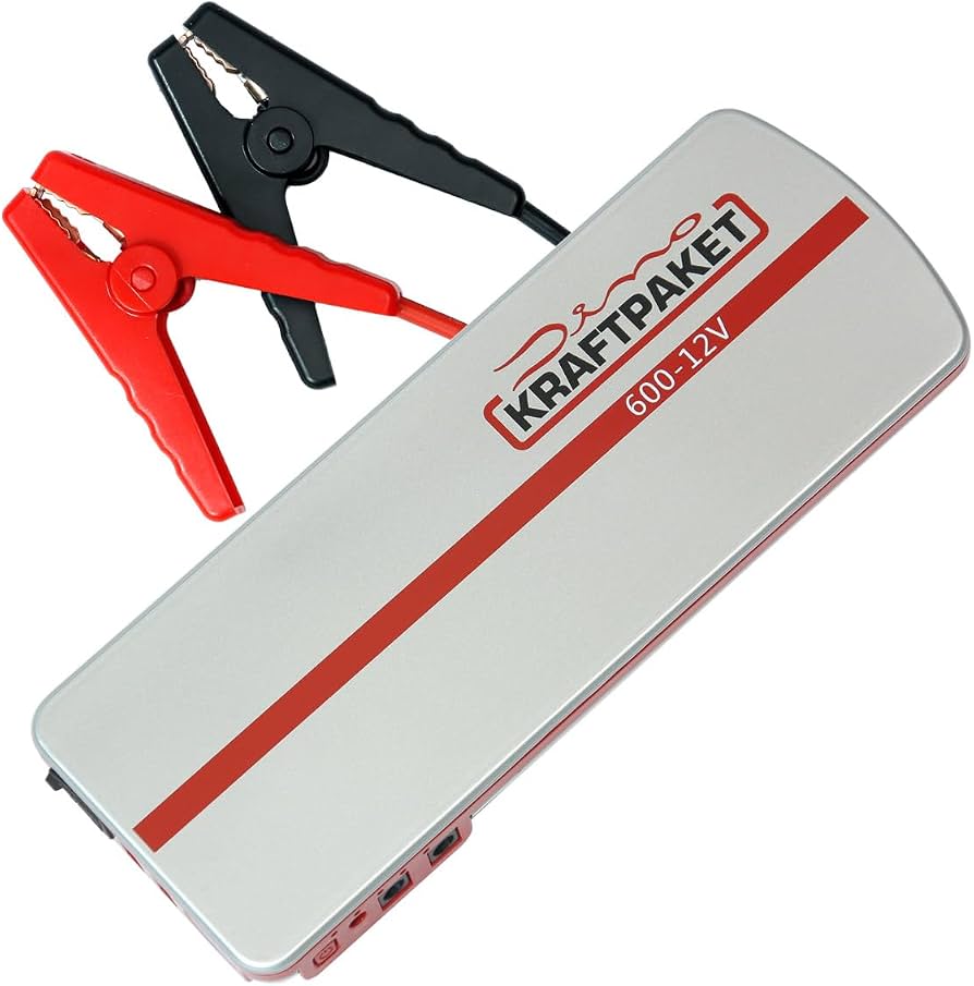 Dino Kraftpaket 600-12V Silber Rot, 12V Starthilfegerät, 600A Spitzenstrom, 18000mAh Powerbank, Inkl. Starthilfekabel | Zustand: Neu
