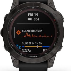 Garmin Fenix 7 Sapphire Solar 2022 Schwarz, Titan Gehäuse, Power Sapphire Glas, Multi-Band GPS, leichte Abnutzung am Armband | Zustand: Gebraucht | Farbe: schwarz