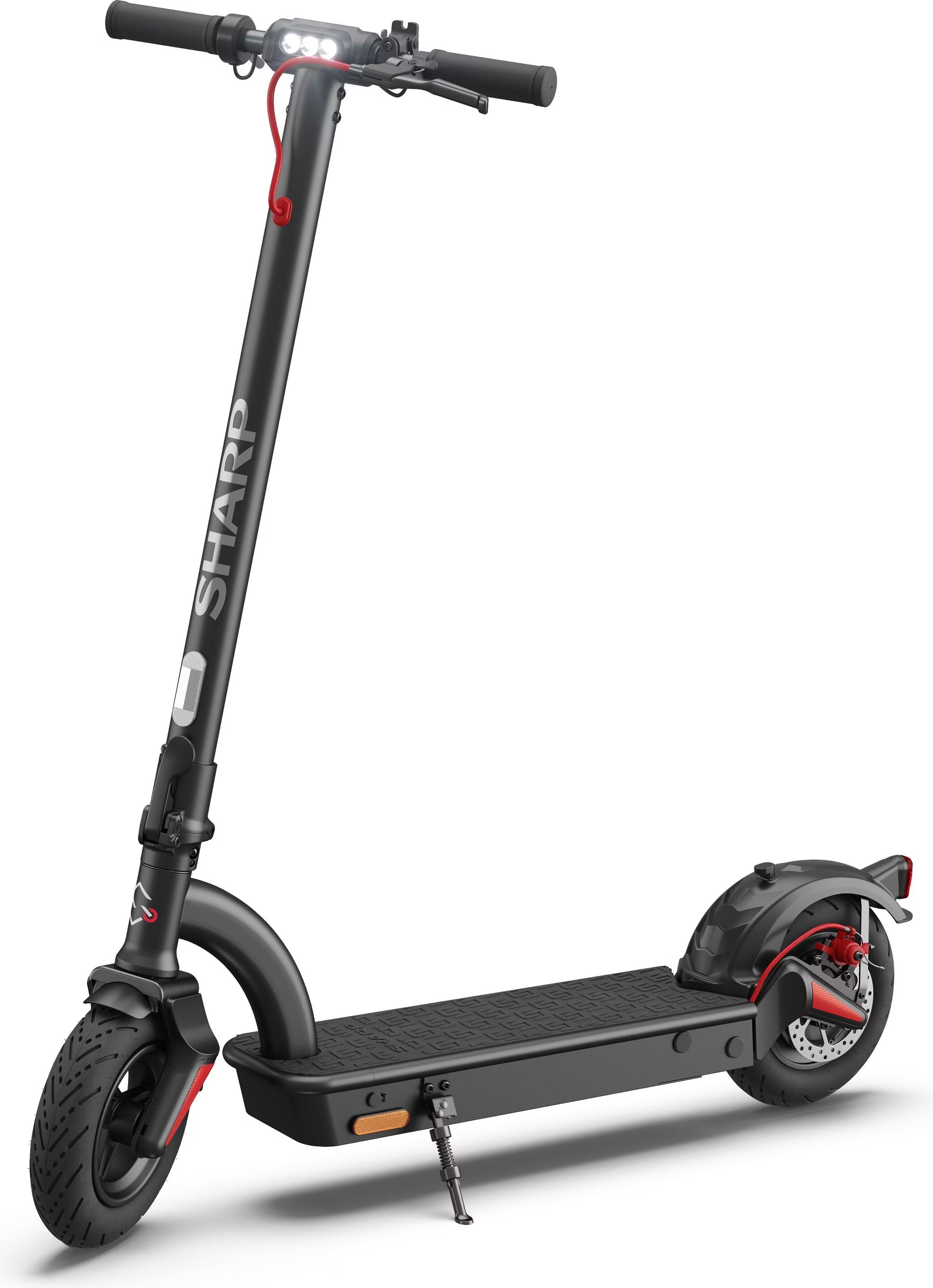 Sharp EM-KS2AEU-B Schwarz 2022, E-Scooter mit 40 km Reichweite, 10 Zoll Luftreifen, Doppelter Hinterradfederung und App-Steuerung.