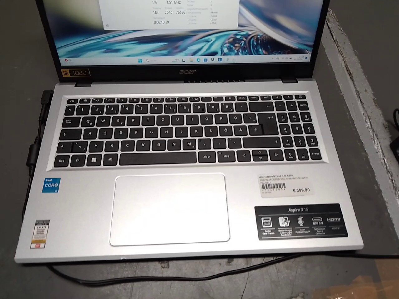 Acer Aspire 3 15 Silber, Intel Core i3-N305, 8GB LPDDR5 RAM, 256GB SSD, 15,6 Zoll Full HD, Intel UHD Graphics, Windows 11 | Zustand: Sehr Gut – Bild 4