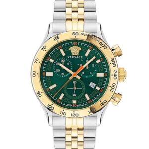 Versace Hellenyium Chrono VE2U00522, Herren-Chronograph, 44mm, Bicolor, Grünes Zifferblatt, Saphirglas, Swiss Quarz, OVP. | Zustand: In Ordnung | Farbe: weiss