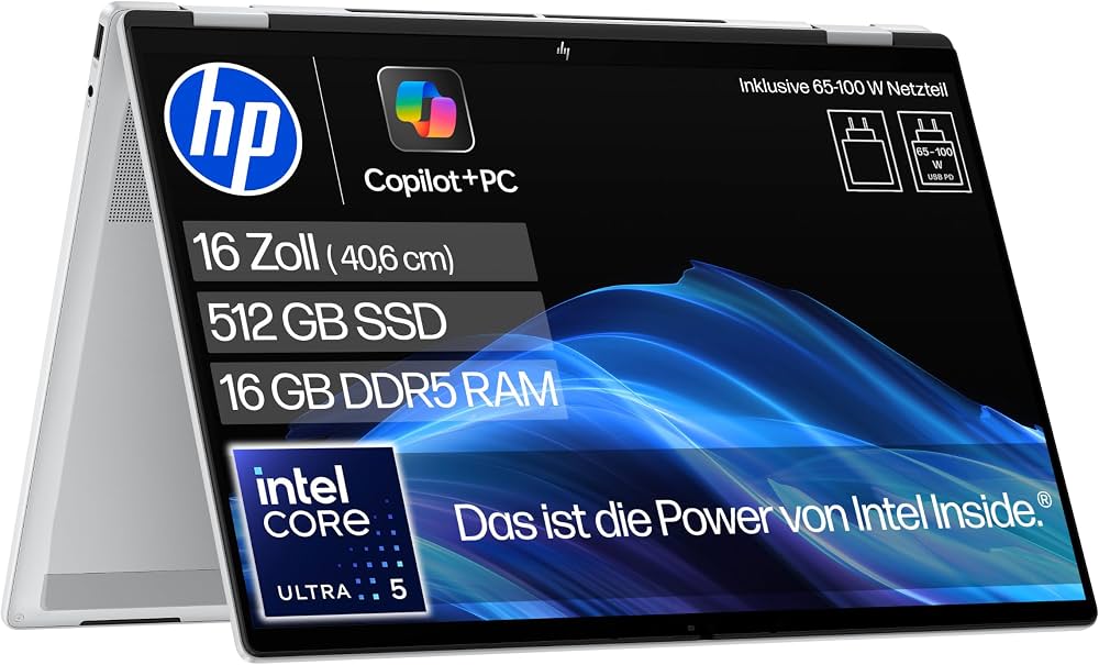 HP OmniBook X Flip 16 Meteorsilber 16-ar0903ng, 16-ar0903ng, 16 Zoll 3K Touchscreen, AMD Ryzen AI 5, 16GB RAM, 512GB SSD, Windows 11 Home | Zustand: Sehr Gut