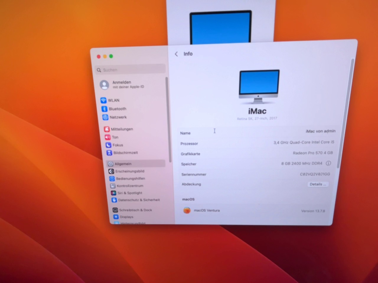 Apple iMac 27" Retina 5K 2017, 3,4 GHz i5, 8 GB RAM, Radeon Pro 570 | Zustand: Gut – Bild 2