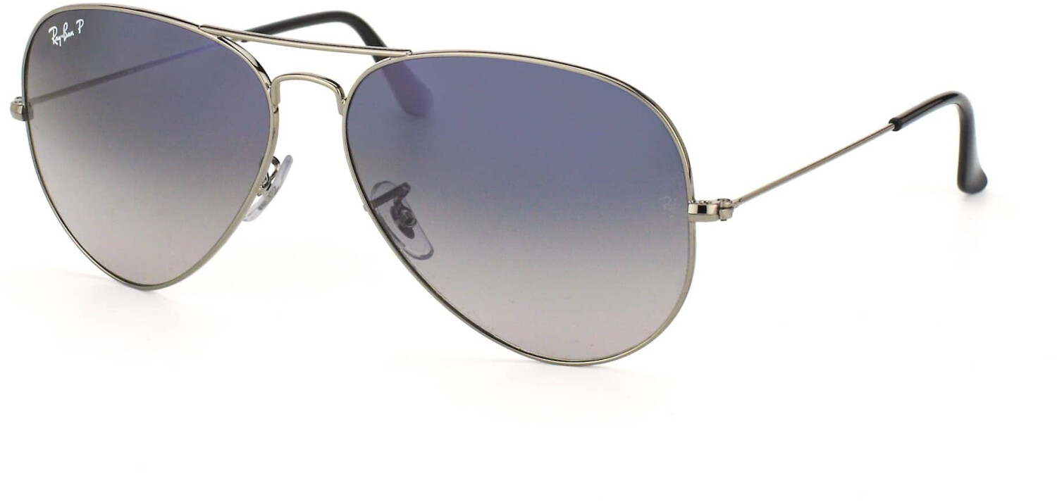 Ray-Ban RB3025 Gunmetal Blau, Aviator Large Metal Sonnenbrille mit polarisierten, blau verlaufenden Gläsern und Etui | Zustand: Gut