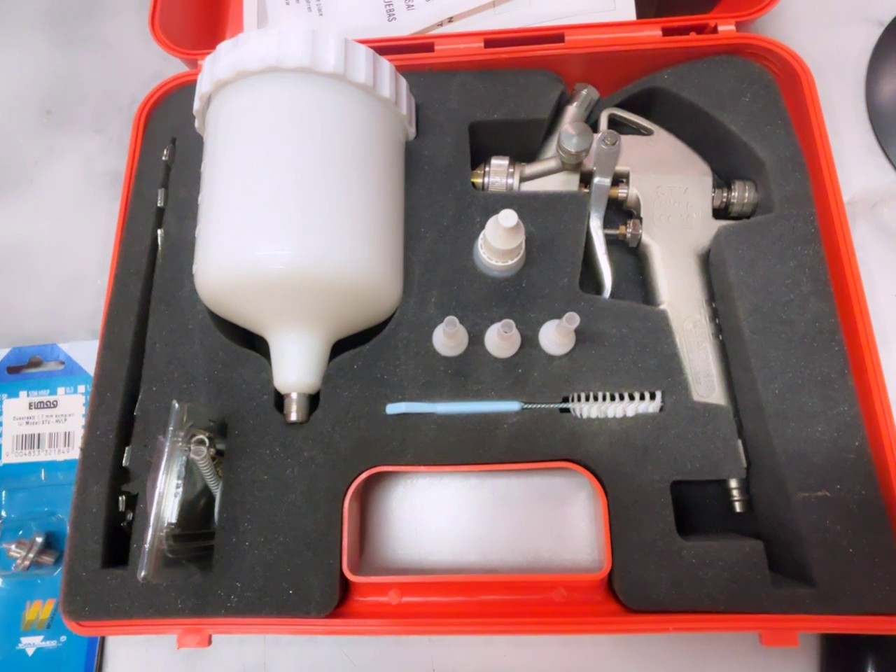Walcom STV HVLP silber, mit koffer Farbspritzpistole Set im Koffer mit 1.7 mm Düsensatz, Fließbecher, Bürste und Zubehörset (AUSLAGER) | Zustand: Sehr Gut – Bild 3
