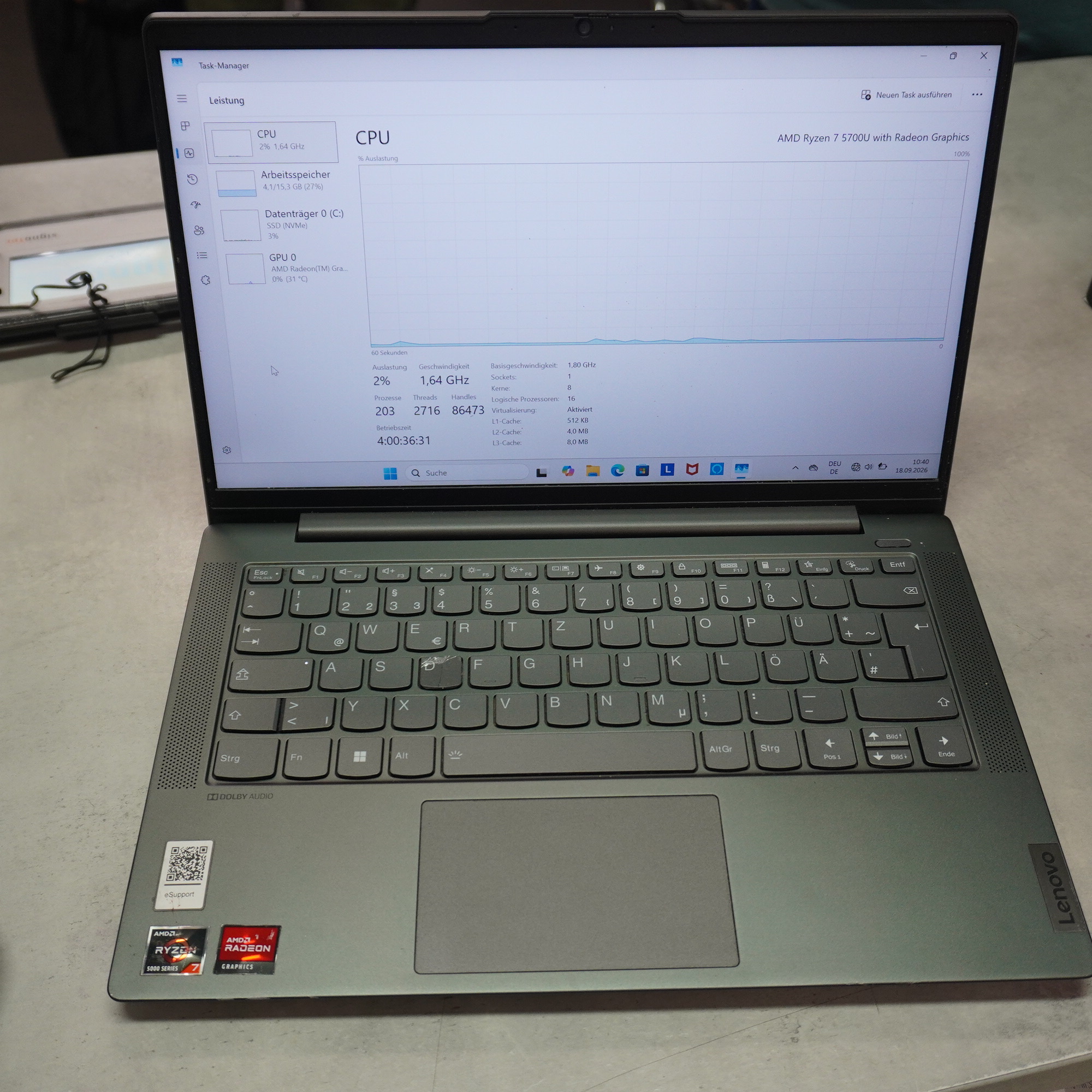Lenovo IdeaPad 5 14ALC05 Grau, AMD Ryzen 7 5700U, 16GB RAM, 512GB SSD, D-Taste gebrochen aber funktionsfähig | Zustand: Gut