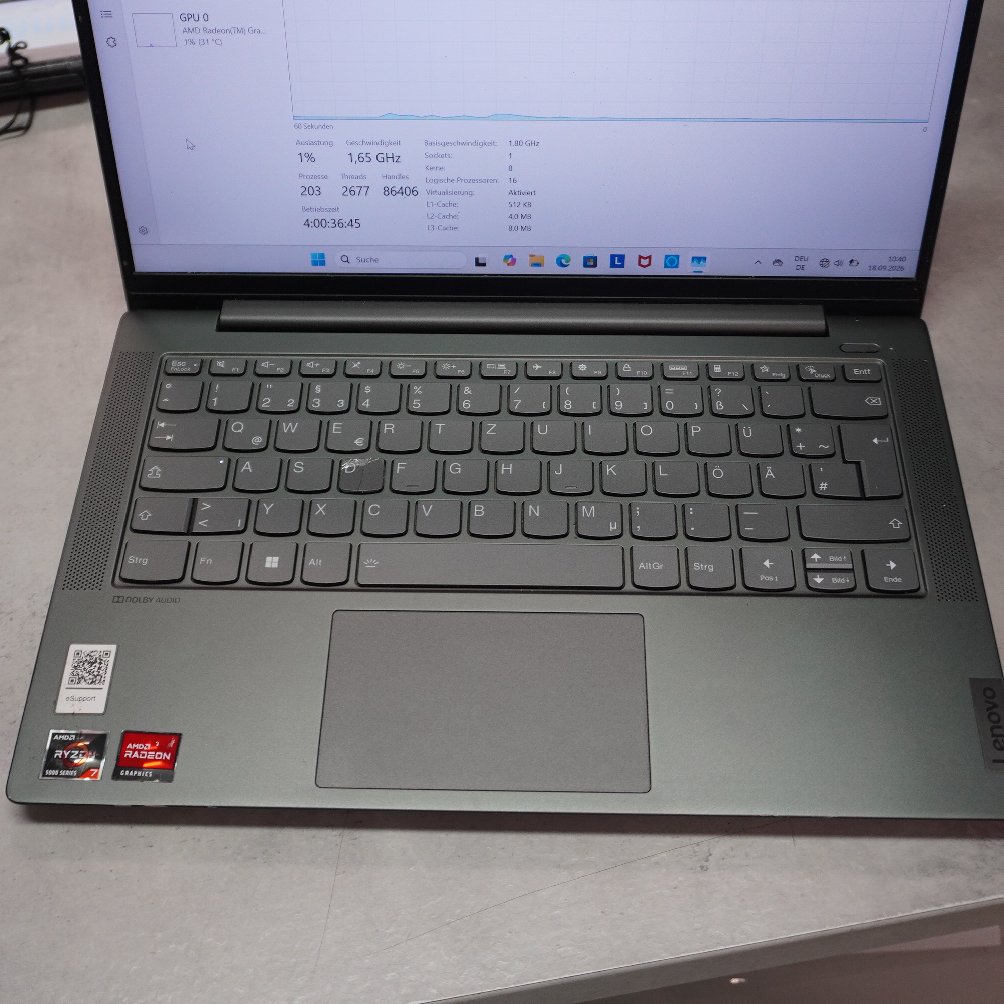 Lenovo IdeaPad 5 14ALC05 Grau, AMD Ryzen 7 5700U, 16GB RAM, 512GB SSD, D-Taste gebrochen aber funktionsfähig | Zustand: Gut – Bild 3