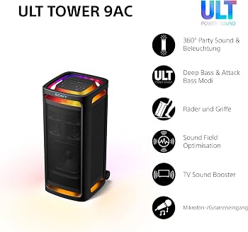 Sony ULT Tower 9AC Schwarz, OVP Partylautsprecher, 360° Sound, ULT Power Sound, Netzbetrieb, Beleuchtung, Mikrofon- | Gitarreneingang | Zustand: Neu | Farbe: schwarz – Bild 2