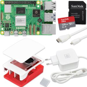 Raspberry Pi 5 Modell B 16GB RAM Kit, Inklusive Originalverpackung, rotem Gehäuse mit Lüfter, Netzteil, Kabeln und 128GB Speicherkarte. | Zustand: Neu