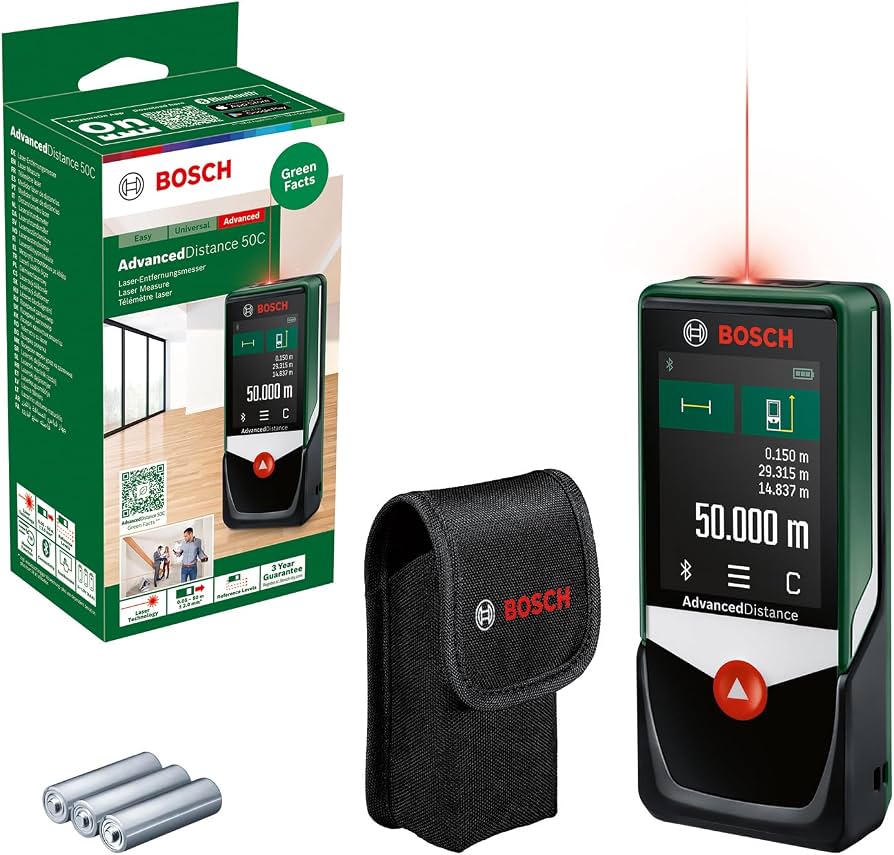Bosch AdvancedDistance 50C Grün Schwarz, Digitaler Laser-Entfernungsmesser mit Farb-Touchscreen, Bluetooth und 50 m Reichweite Inkl. Tasche, OVP | Zustand: Neu