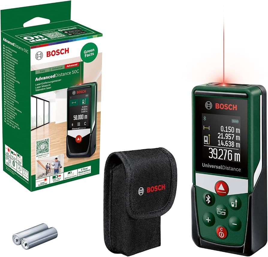 Bosch AdvancedDistance 50C Grün Schwarz, Digitaler Laser-Entfernungsmesser mit Farb-Touchscreen, Bluetooth und 50 m Reichweite Inkl. Tasche, OVP | Zustand: Neu – Bild 2