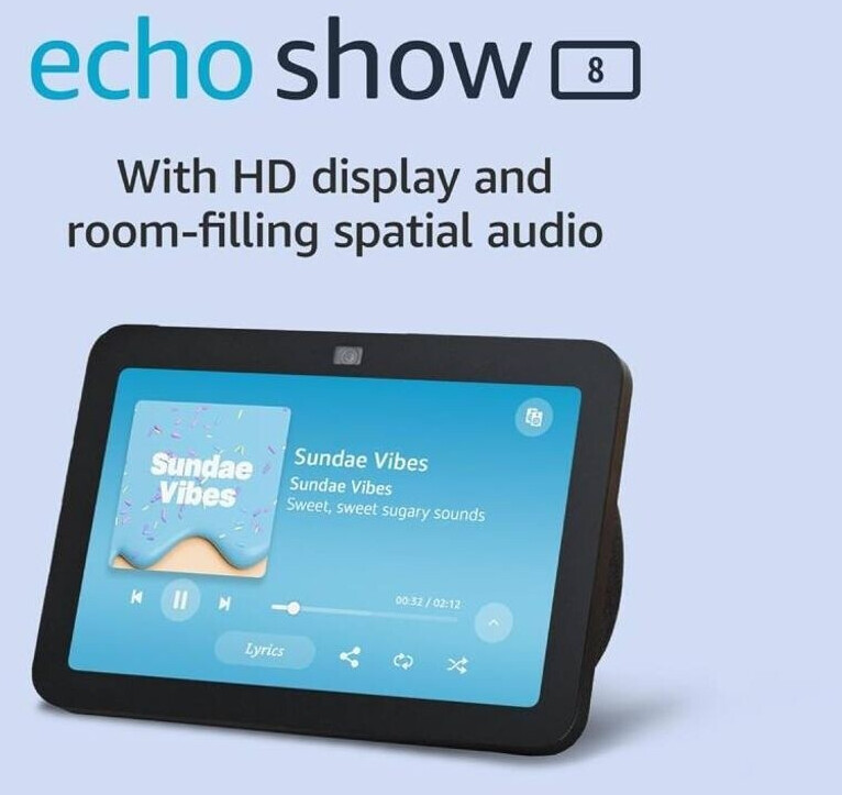 Amazon Echo Show 8 3. Gen. Anthrazit, Smart Display mit 8 Zoll HD-Touchscreen, Alexa-Sprachsteuerung, 3D-Audio und 13-MP-Kamera, inkl. Ladegerät | Zustand: Gut