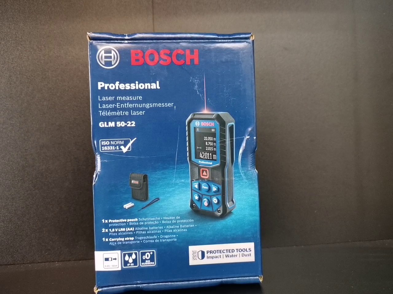 Bosch GLM 50-22, Professional Laser-Entfernungsmesser, IP65 Schutz, inkl. Tasche und Batterien, Messbereich bis 50m | Zustand: Neu