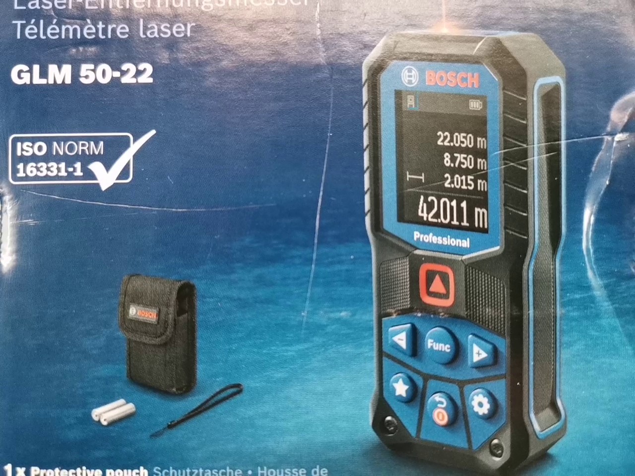 Bosch GLM 50-22, Professional Laser-Entfernungsmesser, IP65 Schutz, inkl. Tasche und Batterien, Messbereich bis 50m | Zustand: Neu – Bild 2