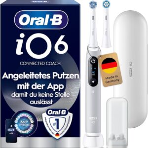 Oral-B iO Series 6 Grey Opal, Elektrische Zahnbürste mit Magnetantrieb, intelligentem Display, App-Anbindung, Andruckkontrolle, Reiseetui und Ladestation in Originalverpackung | Zustand: Neu