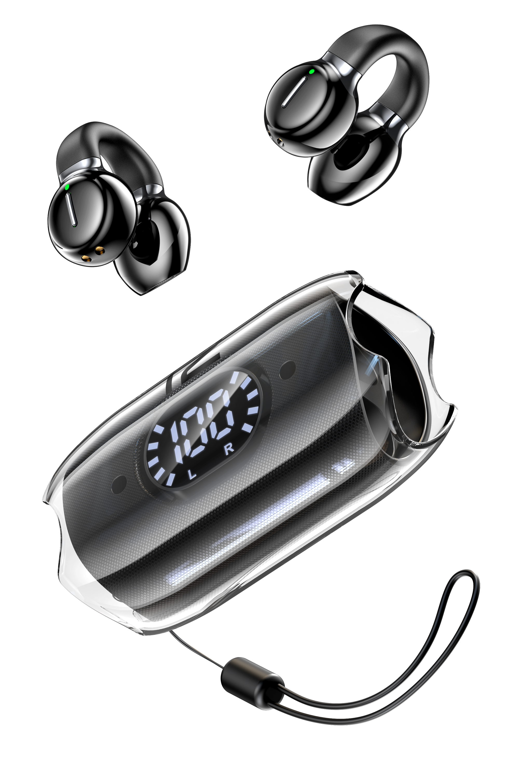 Ready2music Chronos Air Clip Schwarz, True Wireless Open-Ear Kopfhörer, Bluetooth, Ladecase mit Digitalanzeige, ovp | Zustand: Neu – Bild 2