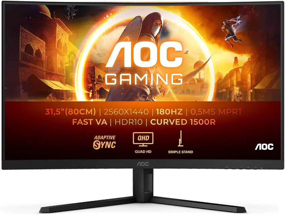 AOC CQ32G4VE 32" WQHD Curved Gaming Monitor, 31.5 Zoll Curved VA-Panel, 2560x1440 WQHD, 180 Hz Bildwiederholrate, 1 ms GtG | Zustand: Sehr Gut