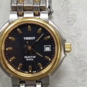 Tissot Seastar Bicolor Schwarz, Damenuhr 10ATM S628 Quarz Saphirglas Edelstahl Gold-Silber Datumsanzeige | Zustand: Sehr Gut
