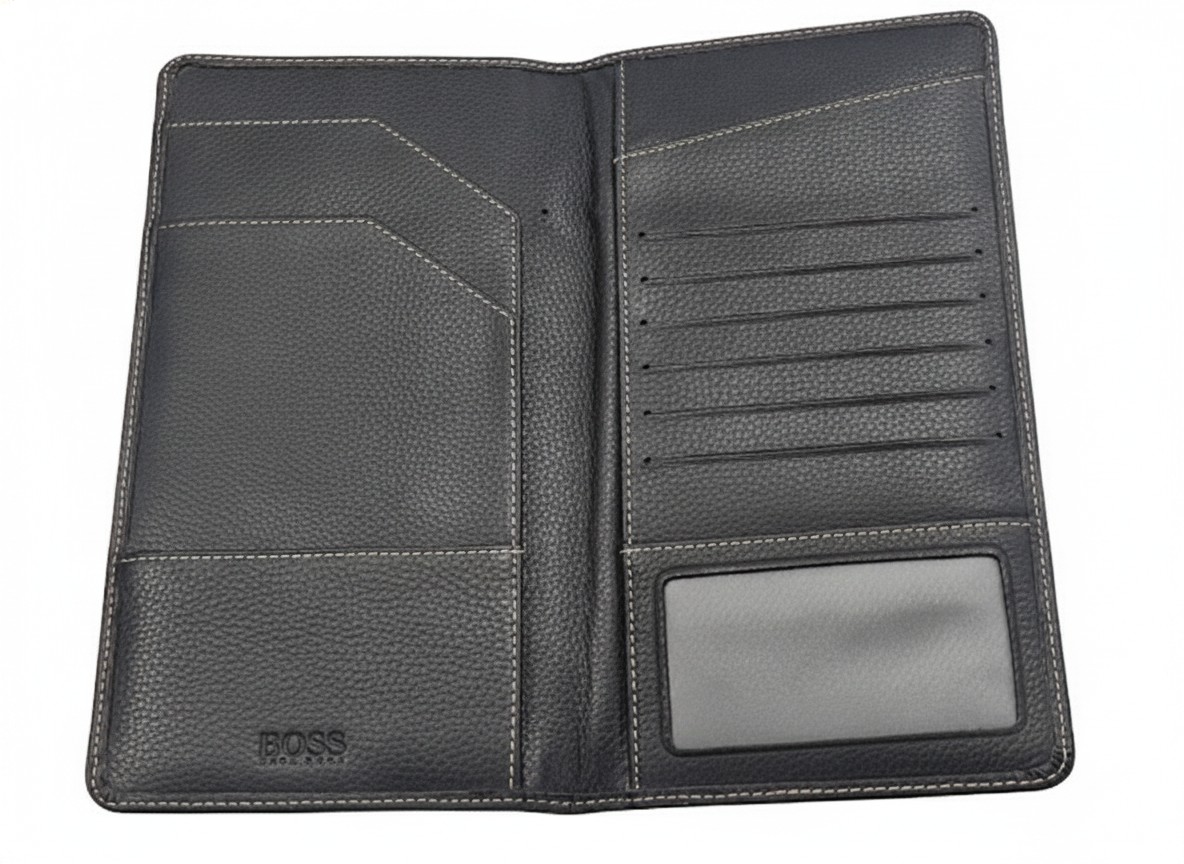 Hugo Boss Langbörse Leder Schwarz, Elegante Hugo Boss Herren Langbörse aus genarbtem Leder in Schwarz mit zahlreichen Kartenfächern, Sichtfenster und dezenter BOSS Logo-Prägung. | Zustand: Neu – Bild 2