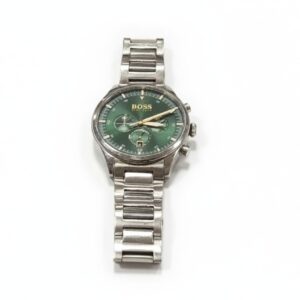 Hugo Boss Admiral Chronograph Silber Grün, Herrenuhr Edelstahl Armband, grünes Zifferblatt, Datumsanzeige, Quoartzuhrwerk, Wasserdicht 5 ATM | Zustand: Gut