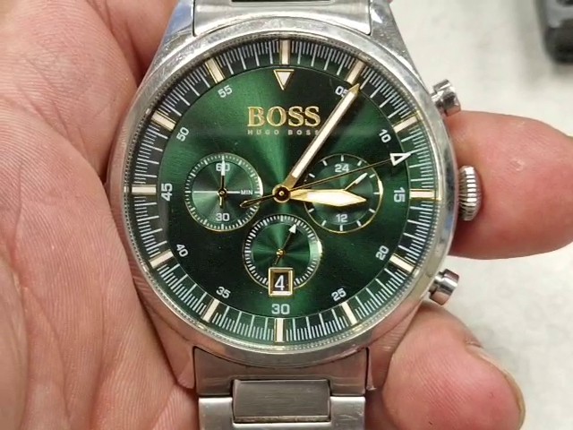Hugo Boss Admiral Chronograph Silber Grün, Herrenuhr Edelstahl Armband, grünes Zifferblatt, Datumsanzeige, Quoartzuhrwerk, Wasserdicht 5 ATM | Zustand: Gut – Bild 3