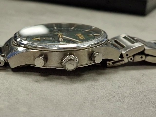 Hugo Boss Admiral Chronograph Silber Grün, Herrenuhr Edelstahl Armband, grünes Zifferblatt, Datumsanzeige, Quoartzuhrwerk, Wasserdicht 5 ATM | Zustand: Gut – Bild 4