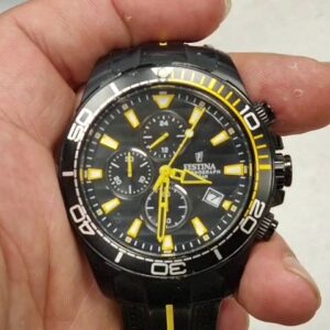 Festina F20366/1 Chronograph Schwarz Gelb, Herren-Armbanduhr, Quarzwerk, EdelstahLadegerätehäuse mit PVD-Beschichtung, Kautschukarmband, MineraLadegerätlas, Stoppfunktion, Datumsanzeige, 10 bar Wasserdichtigkeit | Zustand: Sehr Gut