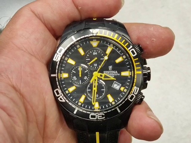 Festina F20366/1 Chronograph Schwarz Gelb, Herren-Armbanduhr, Quarzwerk, EdelstahLadegerätehäuse mit PVD-Beschichtung, Kautschukarmband, MineraLadegerätlas, Stoppfunktion, Datumsanzeige, 10 bar Wasserdichtigkeit | Zustand: Sehr Gut