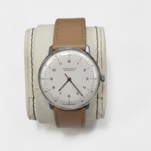 Junghans Max Bill Automatic 027/3502.04 Weiß, Herrenuhr, EdelstahLadegerätehäuse Ø 38 mm, Automatikwerk, braunes Lederarmband, weißes Zifferblatt, mit OVP, Box und Zertifikat | Zustand: Wie Neu