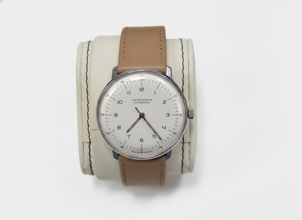 Junghans Max Bill Automatic 027/3502.04 Weiß, Herrenuhr, EdelstahLadegerätehäuse Ø 38 mm, Automatikwerk, braunes Lederarmband, weißes Zifferblatt, mit OVP, Box und Zertifikat | Zustand: Wie Neu