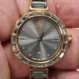 Swarovski Matrix Bangle Roségold Grau, Damen Armbanduhr Schweizer Produktion, 25 mm Gehäuse, mit Kristallen im Baguette-Schliff | Zustand: Gut
