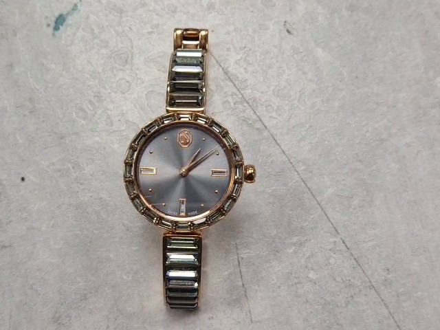 Swarovski Matrix Bangle Roségold Grau, Damen Armbanduhr Schweizer Produktion, 25 mm Gehäuse, mit Kristallen im Baguette-Schliff | Zustand: Gut – Bild 4
