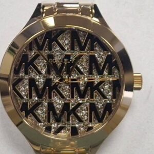 Michael Kors MK4659 Goldfarben, Damenuhr Slim Runway Quarz Edelstahl Gehäusedurchmesser 38 mm Gold-Zifferblatt mit MK-Logo und Kristallen | Zustand: Neu