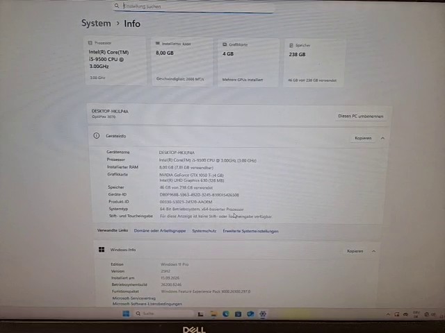 Dell OptiPlex 3070 i5-9500 GTX 1050 Ti Schwarz * Sehr Gut, Intel Core i5-9500, 8GB RAM, 256GB SSD, Nvidia GeForce GTX 1050 Ti, Win 11 Pro | Zustand: Sehr Gut – Bild 4