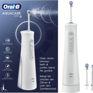 Oral-B AquaCare 6 Weiß, Kabellose Munddusche mit Oxyjet-Technologie, 3 Intensitätsstufen und verstellbarem Wasserstrahl für Zahnzwischenräume | Zustand: Neu