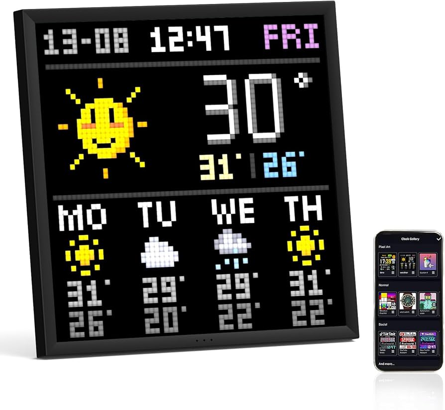 Divoom Pixoo-64 Schwarz, WiFi Pixel Art Display mit 64x64 LED-Panel, App-Steuerung, Social-Media-Zähler und Wetteranzeige. | Zustand: Neu