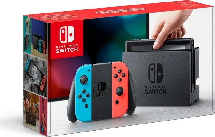 Nintendo Switch schwarz/blau/rot , Mit Verpackung | Docking Station | Ladegerät | Zustand: Sehr Gut | Farbe: schwarz