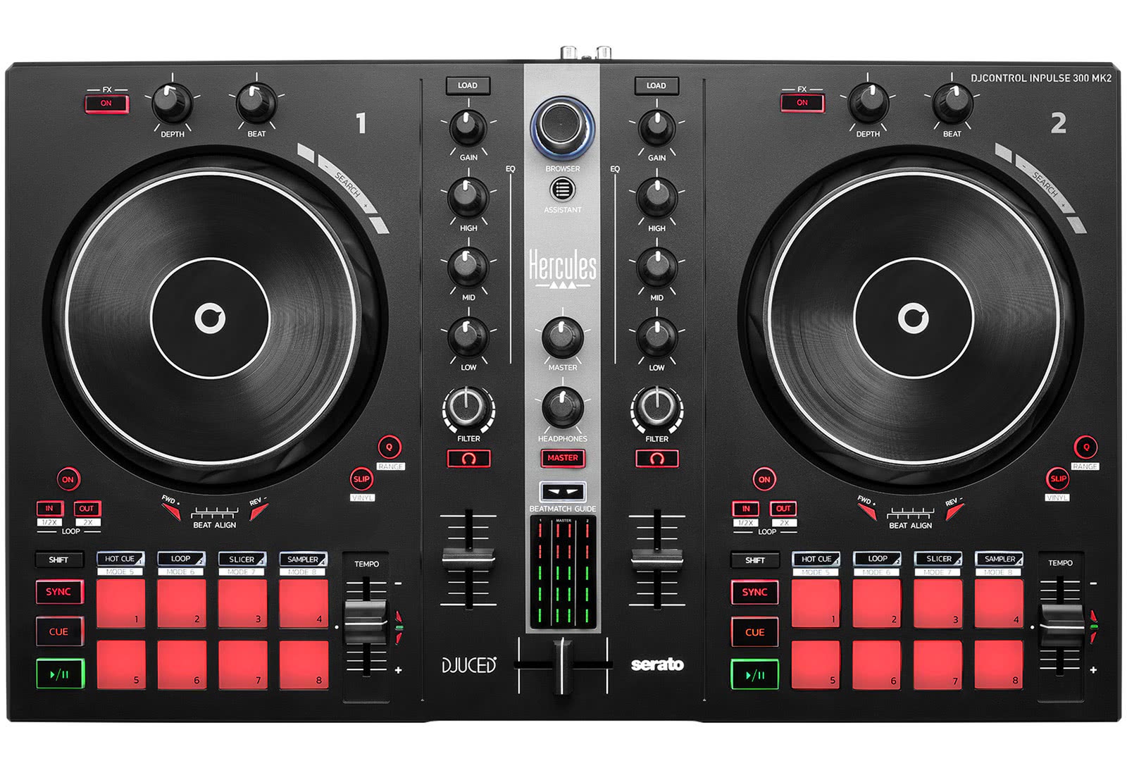 Hercules DJControl Inpulse 300 MK2 Schwarz, 2-Deck DJ-Controller mit Beatmatch Guide, kompatibel mit Serato DJ und DJUCED, inkl. Verpackung und Kabel | Zustand: Sehr Gut