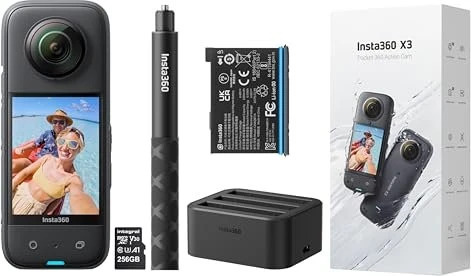 Insta360 X3 2022 Schwarz, 360-Grad-Actioncam, 5,7K Video, 72MP Fotos, 2,29 Zoll Touchscreen, inkl. Akku, Ladeschale, Selfie-Stick und 256GB Speicherkarte | Zustand: Neu