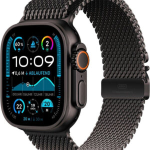 Apple Watch Ultra 2 2024 Schwarz, Smartwatch, 49mm, GPS + Cellular, Gehäuse aus schwarzem Titan, Armband: Black Titanium Milanese Loop | Zustand: Sehr Gut | Farbe: schwarz