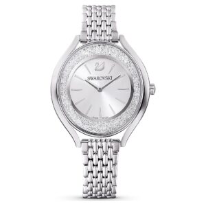 Swarovski Crystalline Aura Silberfarben, Damenuhr Edelstahl Quarzuhrwerk Kristalle Pavé-Technik Schweizer Produktion | Zustand: Sehr Gut | Farbe: schwarz