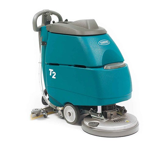 Tennant T2 Scheuersaugmaschine, Kompakte, handgeführte Scheuersaugmaschine, batteriebetrieben, 430 mm Arbeitsbreite, leiser Betrieb. NP:¬ 5400,- | Zustand: Wie Neu