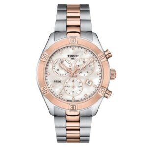 Tissot PR 100 Sport Chic Bicolor, Damenuhr Perlmutt weiß Edelstahl Roségold | Zustand: Sehr Gut | Farbe: weiss