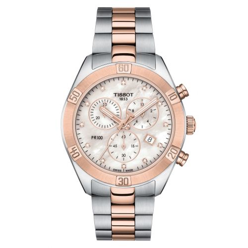 Tissot PR 100 Sport Chic Bicolor, Damenuhr Perlmutt weiß Edelstahl Roségold | Zustand: Sehr Gut | Farbe: weiss