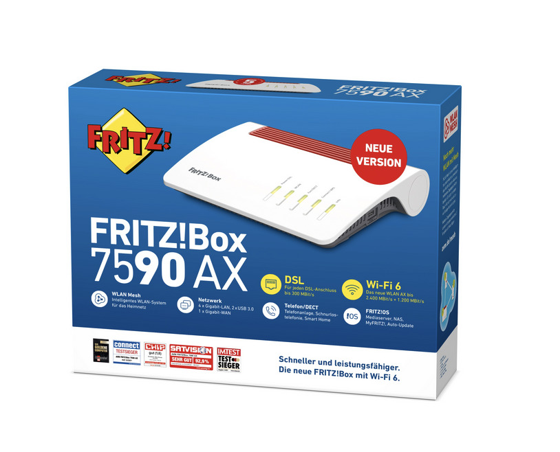 AVM FRITZ!Box 7590 AX, DSL-Router mit Wi-Fi 6 (WLAN AX), bis zu 300 MBit | s, Mesh-fähig. In Originalverpackung (OVP). | Zustand: Sehr Gut – Bild 4