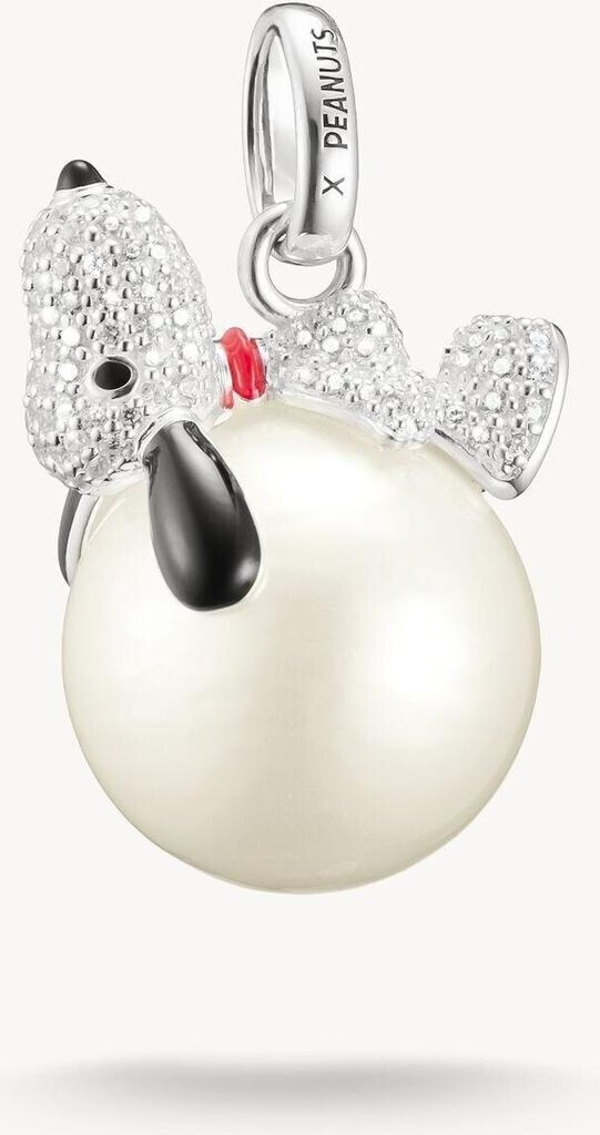 Thomas Sabo x Peanuts Snoopy Anhänger Silber, Kettenanhänger mit Zirkonia, roter Emaille und imitierter Perle auf Schneeball | Zustand: Sehr Gut