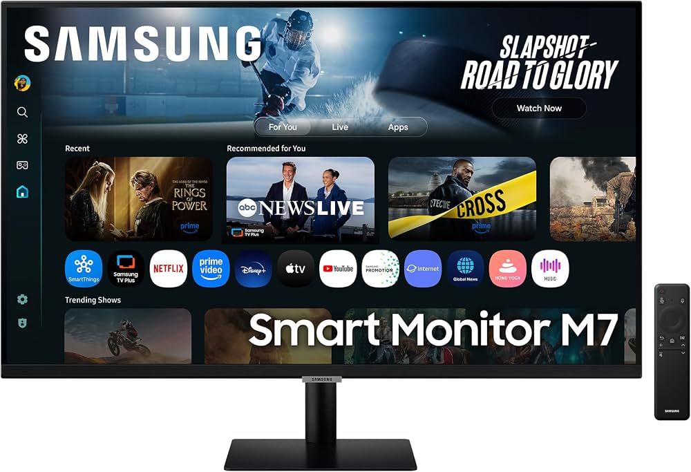 Samsung Smart Monitor M70B 2022 Schwarz, 32 Zoll 4K UHD Smart Monitor mit integrierten Streaming-Apps, Lautsprechern und Fernbedienung