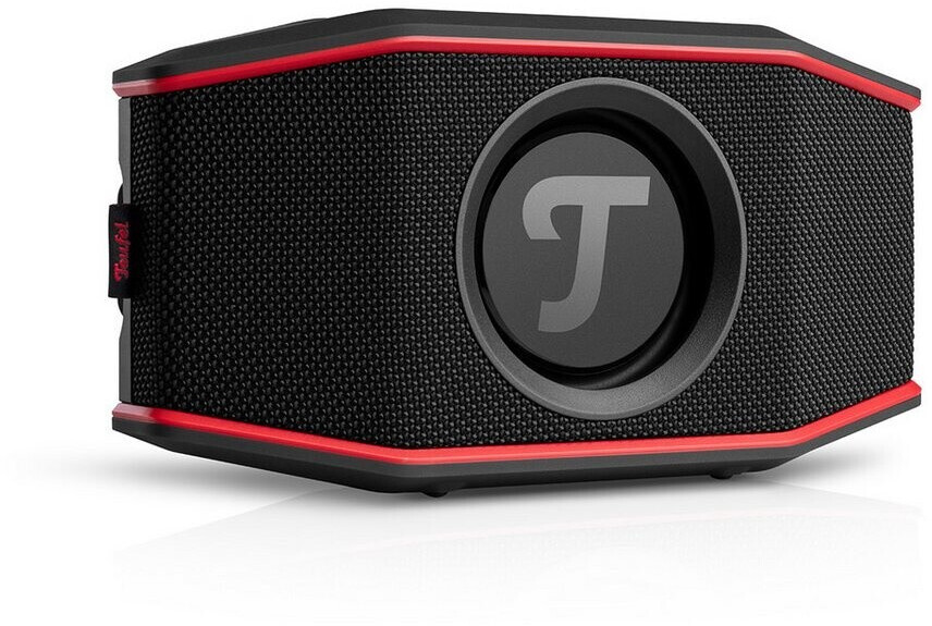 Teufel Rockster Go Schwarz Rot, Kompakter Bluetooth-Stereo-Speaker mit wasserdichtem Gehäuse, starkem Sound und integriertem Akku | Zustand: Sehr Gut | Farbe: schwarz