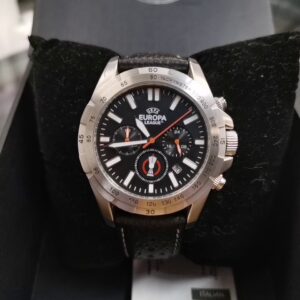 Jacques Lemans UEFA Europa League EL-102A Schwarz, Herrenchronograph aus Edelstahl, schwarzes Zifferblatt, Lederarmband, mit Verpackung | Zustand: Gut